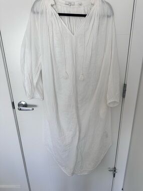 VINCE White Cotton Gauze Midi Dress Boho Sheer Coverup Long Sleeve Size M